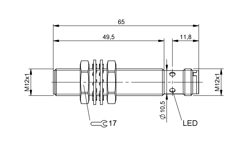 Capteur inductif Ø 12 x 65 mm M12x1 flush 4 mm PNP à fermeture/ouverture (NO/NF) 3000 Hz Laiton Face sensible PBT