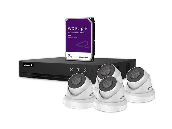 KIT VIDÉOSURVEILLANCE IP - ENREGISTREUR NVR 4 CANAUX - 4 x CAMÉRA DÔME BLANCHE IP - 2 To HD - CÂBLES