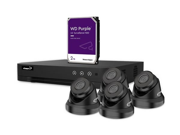 KIT VIDÉOSURVEILLANCE IP - ENREGISTREUR NVR 4 CANAUX - 4 x CAMÉRA DÔME IP - 2 To HD - CÂBLES