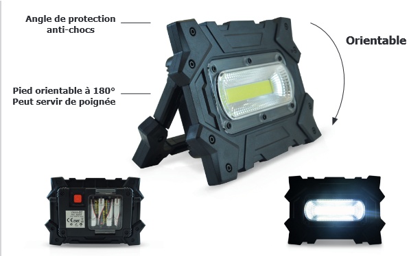 PROJECT LED 10 W 4000°K PORTATIF A PILES