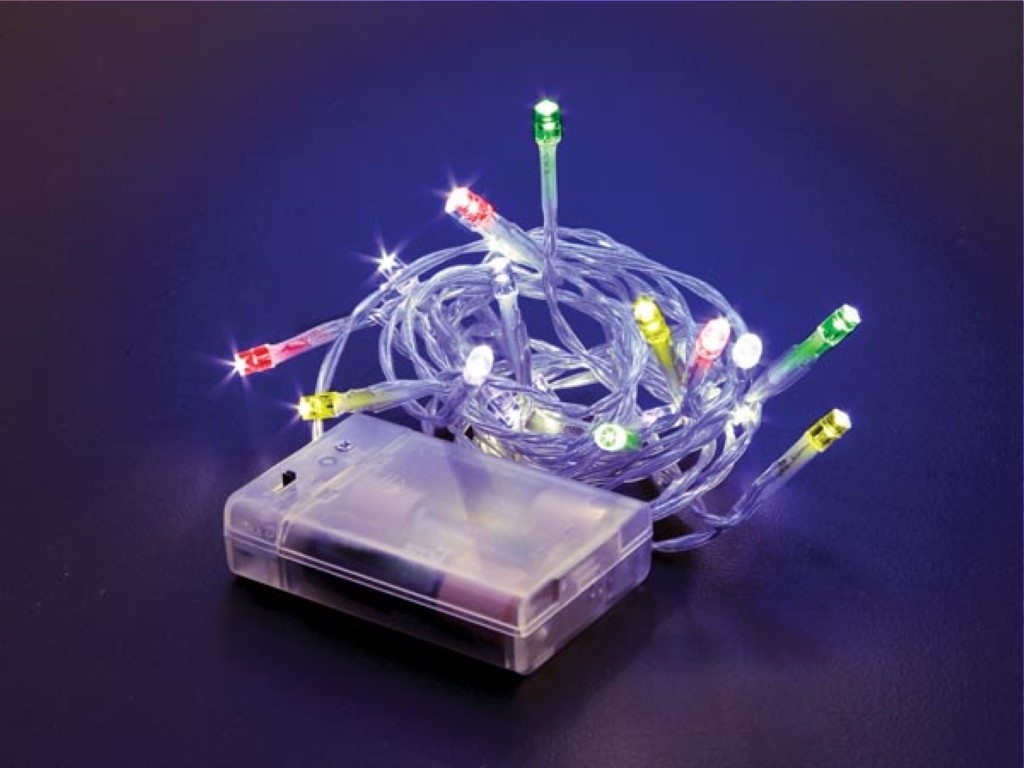 Mini tablelight LED - 2 m - 20 white lamps - transparent wire - modulator  - batteries not provided