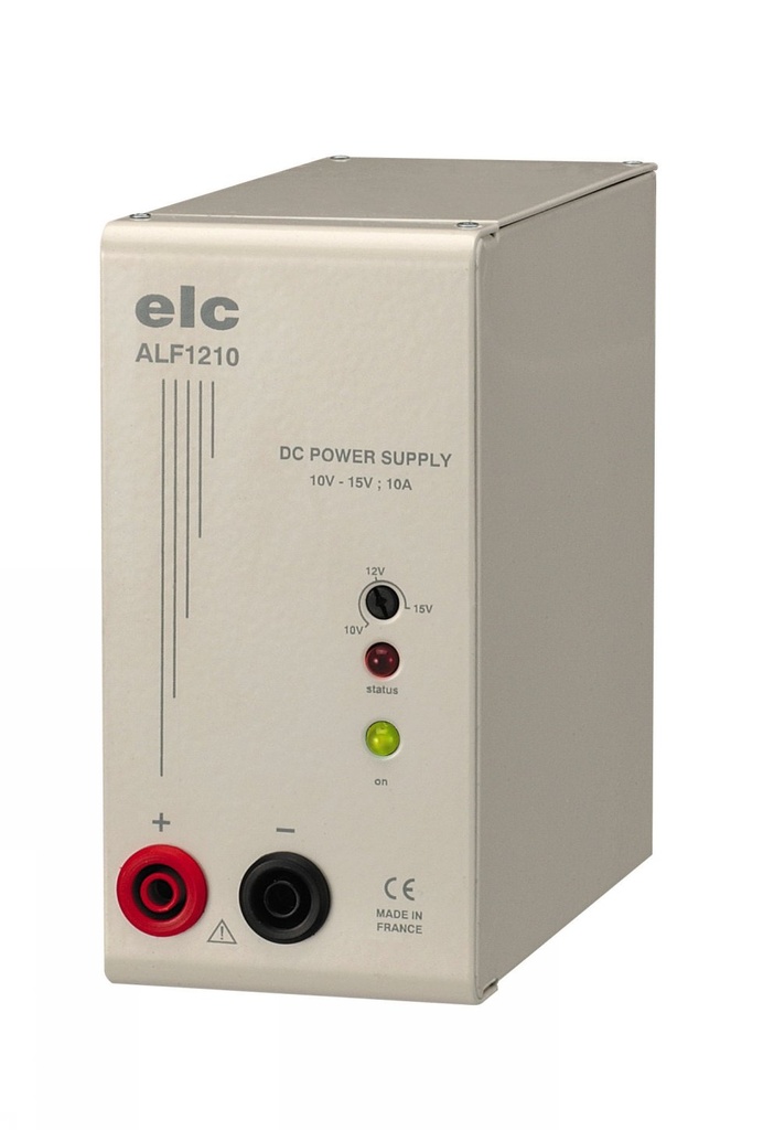 Alimentation stabilisée de laboratoire 12V 10A ajustable 10 à 15V. Bouton marche / arrêt. Cordon secteur amovible sortie fiches bananes