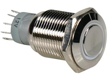 BOUTON-POUSSOIR MÉTALLIQUE ROND SPDT 1NO 1NC - ANNEAU BLANC