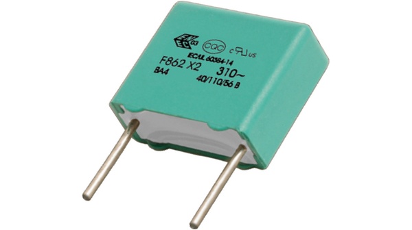 Condensateur polypropylène  100nF 310VAC X2 pas:15mm pattes lg:25mm