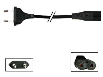 CÂBLE D'ALIMENTATION NOIR CEE 7/16 ''FICHE EURO''+ C7 L=2 m H03VVH2-F 2G0.75 mm²