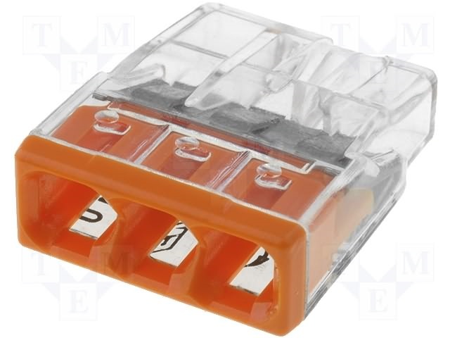 Borne Wago 2273 - 3 X 0,5 A 2,5Mm² Transp. / Orange