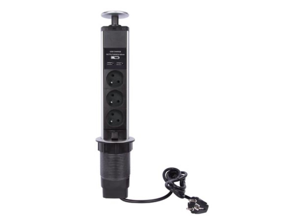 BLOC ESCAMOTABLE À 3 PRISES - 2 x USB - TERRE FRANÇAISE