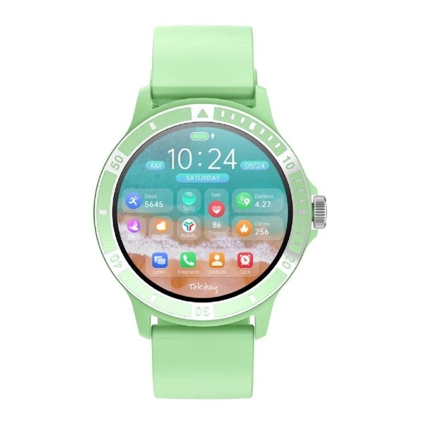 Montre TEKDAY connectée sport bracelet vert clair cadran noir