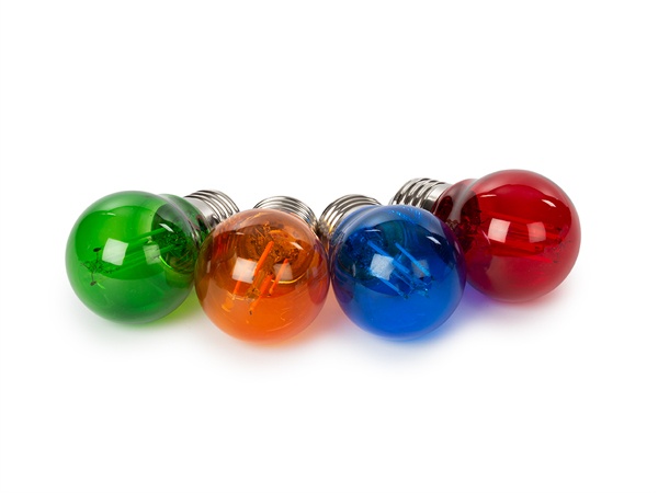 JEU D'AMPOULES À FILAMENT LED - G45 - VERRE COLORÉ - 4 pcs - ROUGE - VERT - BLEU - ORANGE
