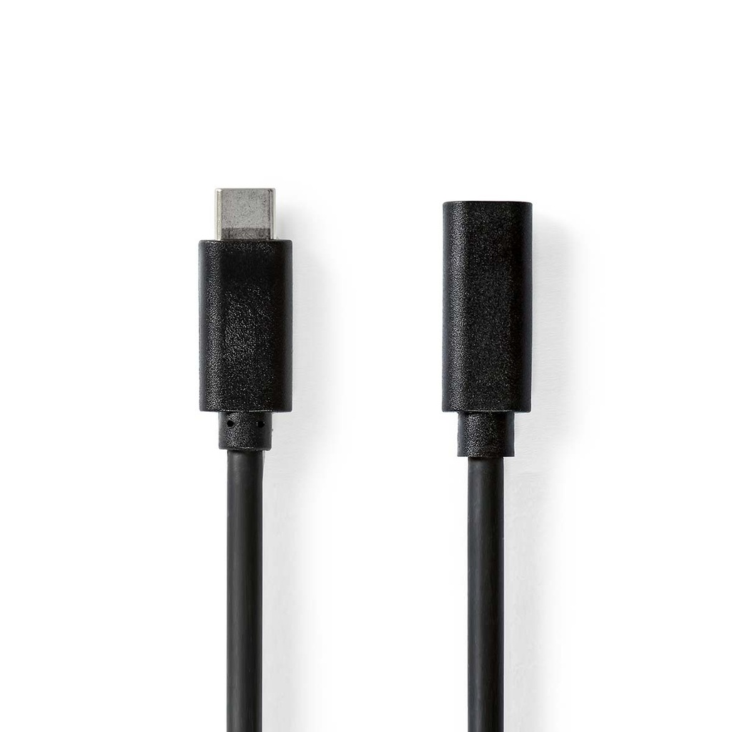 Câble USB | USB 3.2 Gen 1 | USB-C Mâle | USB-C Femelle | 60 W | 4K@60Hz | 5 Gbps | Plaqué nickel | 1.00 m | Rond | PVC | Noir | Label