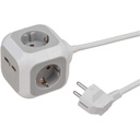 Prise ALEA-Power Plug avec bloc USB / Plug (Prises de courant 4 voies, 2x chargeur USB et câble de 1,4 m) TYPE F