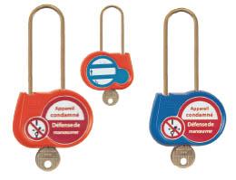 Cadenas de consignation en laiton (anti-corrosion) avec coques en plastique rouge. Anse Ø 4 mm / H 50 mm. Numéro de clé : 222. M