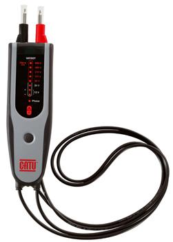 Détecteur BT LED (8 seuils) : 12-900 V AC/12-1000 V DC. Pointes de touche gâchette IP2X. Sonore & lumineux. LED tension dangereuse. Continuité (80 ?, tempo. 10 s.). Indication polarité DC. Indication phase. Rotation phase. Lampe. Etui.