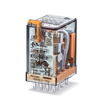 Relais industriel, 4RT 7A 230V AC, matériau des contacts AgNi, avec bouton test + LED et indicateur mécanique, embrochable sur s