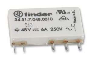 Relais circuit imprimé 1RT 6A 24V DC version sensible, matériau des contacts AgNI, faible épaisseur de 5mm, embrochable sur support série 93
