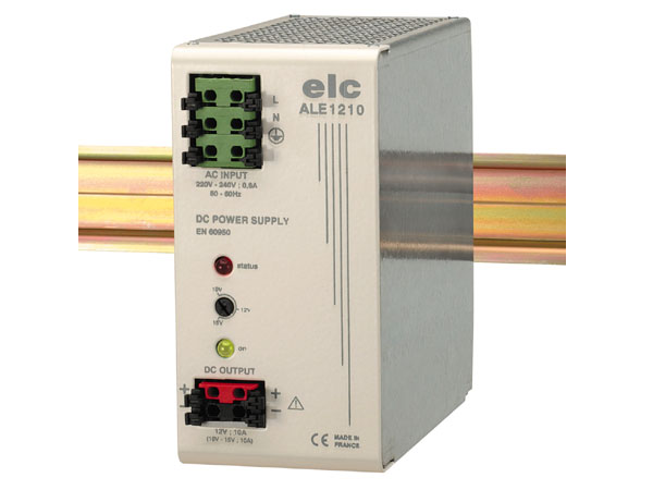 Alimentation à découpage stabilisée 12V 10A (ajustable 10 à 15V), fixation sur rail DIN de série