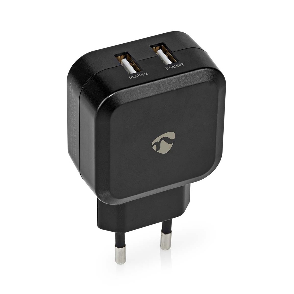 Chargeur mural | 24 W | 2x 2.4 A A | Nombre de sorties: 2 | 2x USB-A | Aucun Câble inclus | Single Voltage Output | Noir