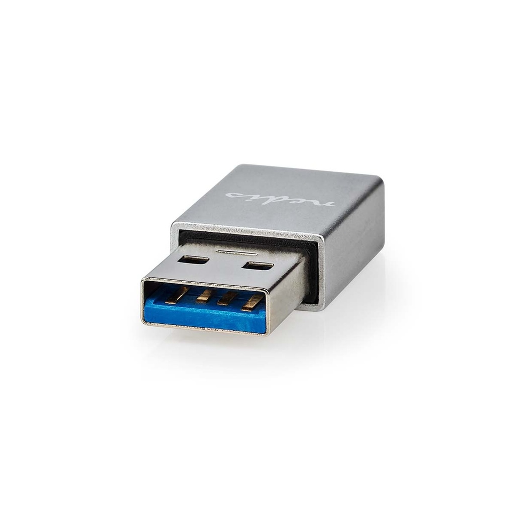 Adaptateur USB-A | USB 3.2 Gen 1 | USB-A Mâle | USB-C Femelle | 5 Gbps | Rond | Plaqué nickel | Noir | Boîte
