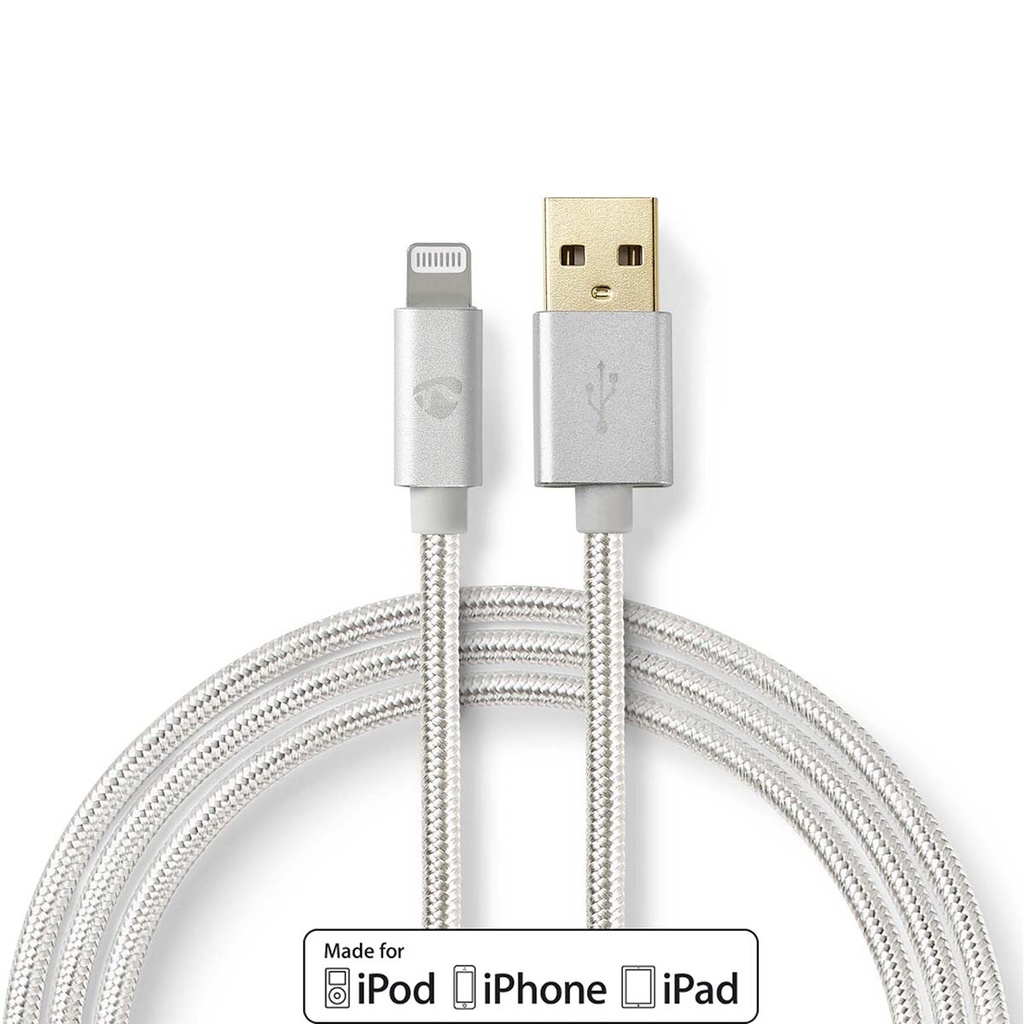 Lightning Câble | USB 2.0 | Apple Lightning à 8 broches | USB-A Mâle | 480 Mbps | Plaqué or | 1.00 m | Rond | Nylon / Tressé | Aluminium | Sachet avec Fenetre
