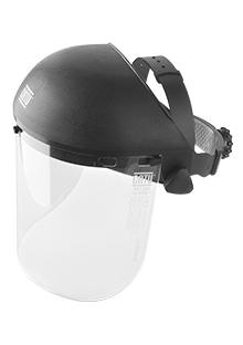 Ecran facial arc flash APC 1 avec serre-tête. Se porte directement sur la tête grâce au serre-tête réglable par molette. Protection individuelle de l'il EN166/ EN170, dangers thermiques d'un arc électrique IEC61482-1-2/ GS-ET-29 APC 1