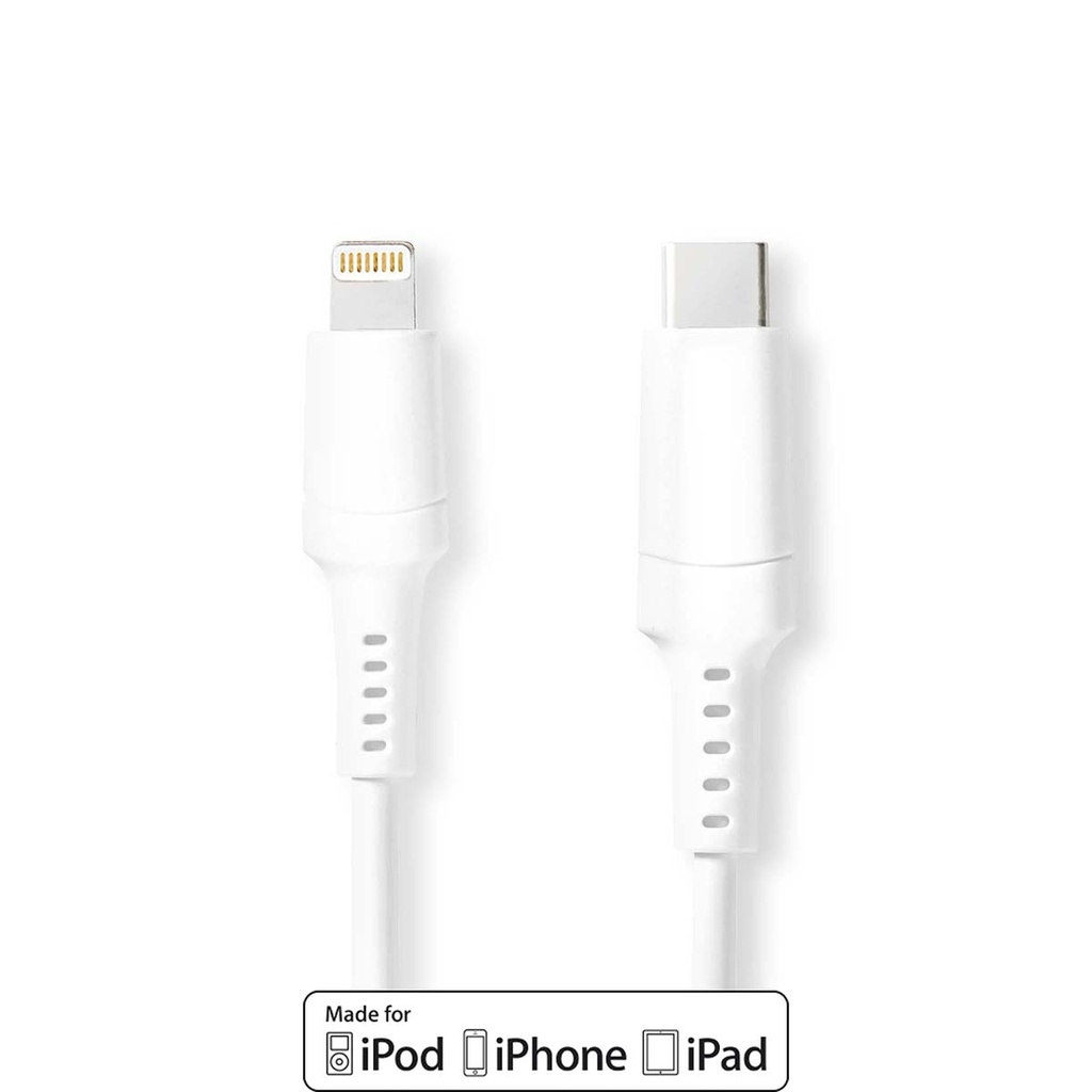Lightning Câble | USB 2.0 | Apple Lightning à 8 broches | USB-C Mâle | 480 Mbps | Plaqué nickel | 1.00 m | Rond | PVC | Blanc |