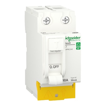 Resi9 - interrupteur différentiel peignable - type AC - 40A à 30°C selon EN/CEI 61008 - 1P + N - 30mA selon EN/CEI 61008 - Différentiel instantané - Ue : 230 V CA 50 Hz - CE - NF - Largeur : 4 pas de 9 mm - blanc RAL 9003 - IP20