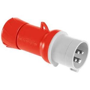 Mureva - fiche industrielle - basse tension - droit - 16A - 3P+T - 380...415 V - 50/60 Hz - IEC 60309-1 et 2 - vis imperdables - Diam. câbles : 8 à 15mm - IP44 - IK08 - 850°C - gris ( RAL 7035 ) - rouge