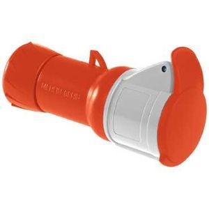 Mureva - prise mobile - basse tension - droit - 16A - 3P+T - 380...415 V - CA - 50/60 Hz - IEC 60309-1 et 2 - vis imperdables - Câble diamètre 8 à 15mm - presse-étoupe | déflecteur - IP44 - IK08 - 850°C - gris ( RAL 7035 ) - rouge