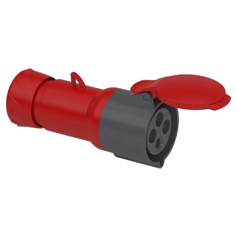 Mureva - prise mobile - basse tension - droit - 32A - 3P+T - 380...415 V - CA - 50/60 Hz - IEC 60309-1 et 2 - vis imperdables - Câble diamètre 11.5 à 21mm - presse-étoupe | déflecteur - IP44 - IK08 - 850°C - gris ( RAL 7035 ) - rouge