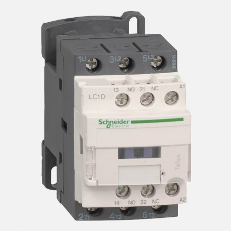 TeSys - contacteur D - 3P - 3F - contacts auxiliaires 1F+1O - bobine 400VCA 50/60 Hz - sans antiparasite - AC-1 | AC-3 | AC-4 - 12A (<= 60°C) à <= 440VCA AC-3 | 25A (<= 60°C) à <= 440VCA AC-1 - bornes vis-étrier