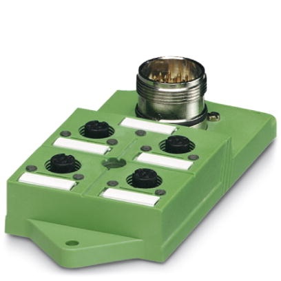 Répartiteur pour capteurs/actionneurs, avec LED, avec raccord enfichable M23 et prises doubles