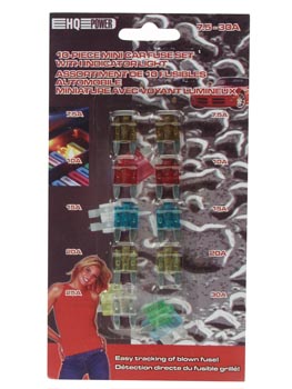 ASSORTIMENT DE 10 FUSIBLES MINIATURES AUTOMOBILE AVEC VOYANT LUMINEUX (7.5 - 30A)