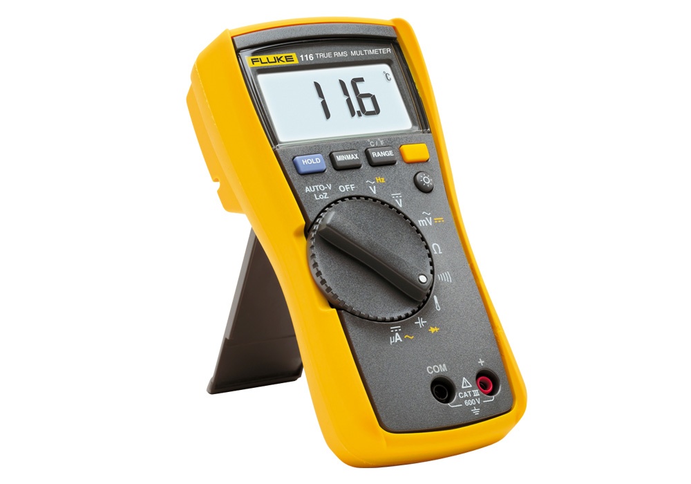 Multimètre TRMS  HVAC, 600 Vac/dc, courant ionisation, thermomètre TcK (400°C), capacité, fréquence, résistance, continuité, tes