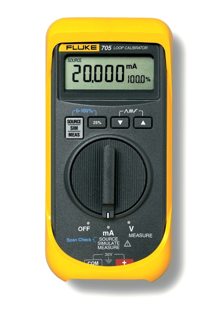 Calibrateur générateur de boucle : source, mesure, simulation 4-20 mA et mesure tension 28V DC max avec cordons de mesure et pinces crocodiles AC175