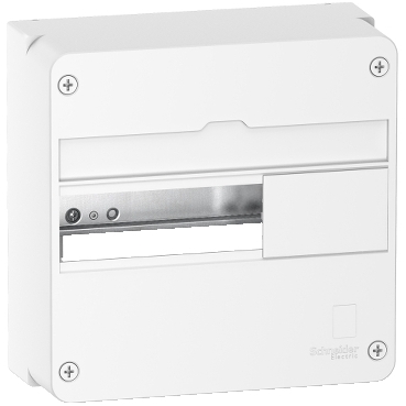 Resi9 - coffret en saillie - 1 rangée de 13 modules - In 63 A - Collecteur de terre 15 trous - IP30 sans porte - IP40 avec porte - IK08 - H x L x P (mm) 250 x 252 x 108 - Blanc RAL 9003