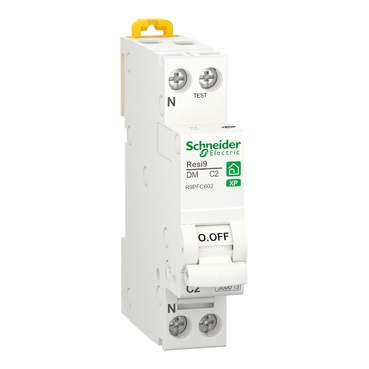 Resi9 - disjoncteur peignable - 1P + N - 2 A - Courbe C - Largeur : 2 pas de 9 mm - blanc RAL 9003 - CE - NF - Icn 3000 A à 230 V CA 50 Hz selon EN/IEC 60898-1 - Classe de limitation : 3 selon EN/IEC 60898-1