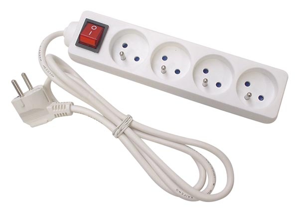 BLOC MULTIPRISE - 4 PRISES - AVEC INTERRUPTEUR - CÂBLE DE 1.5 m - BLANC - TERRE FRANÇAISE
