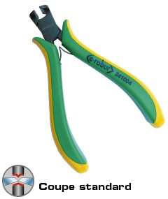 Manche bimatière confortable et antidérapant. Outils en acier allié entièrement trempés. Maillure entrepassée. Les tranchants des pinces de coupe sont traités par induction. Finition polie noire brillante. Coupe en bout.