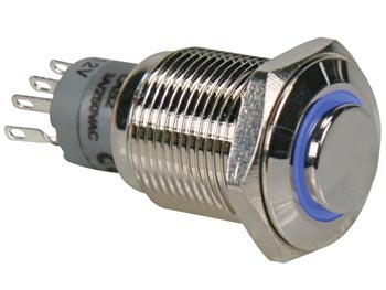 INTERRUPTEUR MÉTALLIQUE ROND HAUT SPDT 1NO 1NC - ANNEAU BLEU