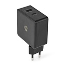 Chargeur mural | 57 W | Fonction de charge rapide | 2.25 A / 2.4 / 3.0 A | Nombre de sorties: 2 | USB-A / USB-C | Aucun Câble i
