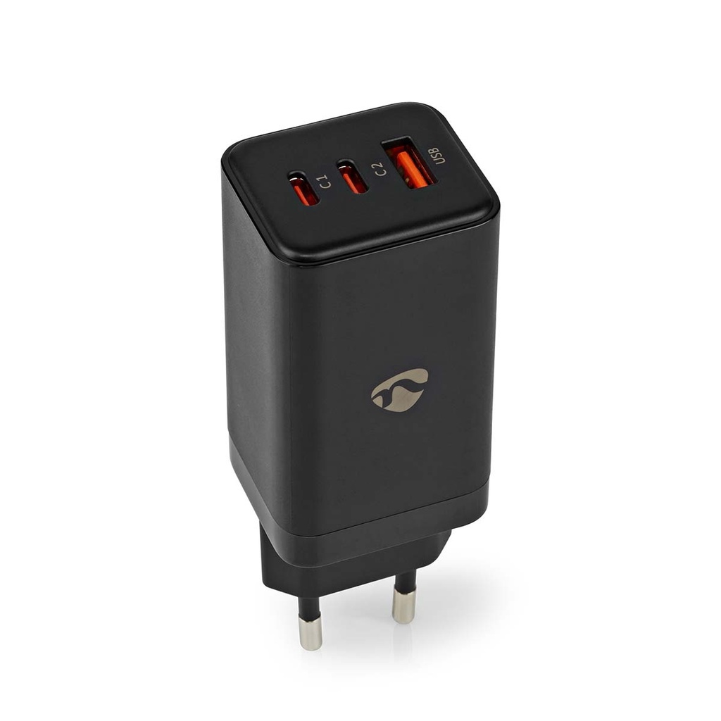 Chargeur mural | 65 W | GaN | PD3.0 18W / PD3.0 20W / PD3.0 27W / PD3.0 36W / PD3.0 45W / PD3.0 60W / PD3.0 65W / QC3.0 | 3.0 / 3.25 A A | Nombre de sorties: 3 | USB-A / 2x USB-C | Sélection Automatique de la Tension | Noir