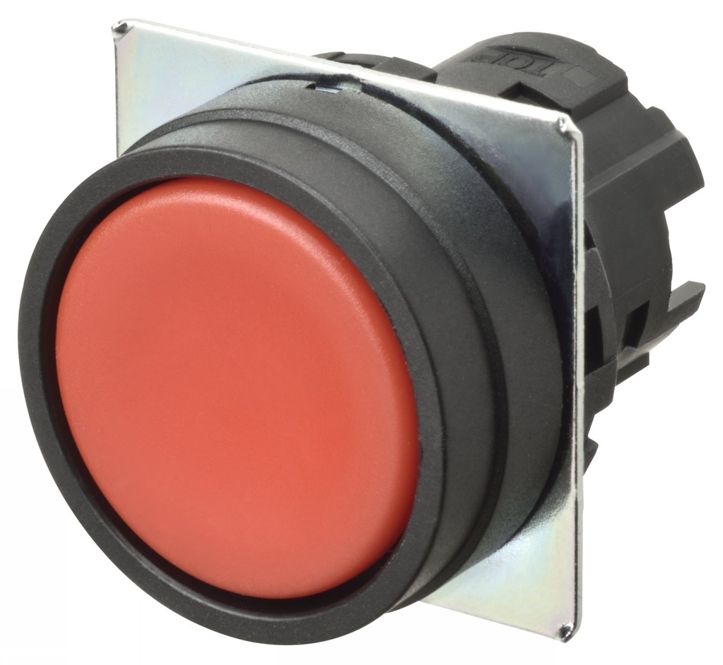 Bouton poussoir A22NZ Ø22, lentille plastique, Plat, Momentané, Couleur bouton Opaque Rouge,