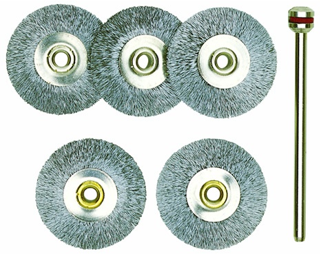 Brosses en acier - disques Ø 22 mm, 5 pièces + 1 tige