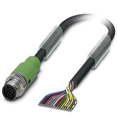 Câble pour capteurs/actionneurs, 17 pôles, PUR/PVC exempt d'halogène noir, connecteur mâle droit M12 SPEEDCONNEC sur extrémité n