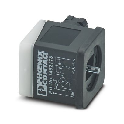 Connecteur pour électrovanne, 3 pôles, type A, 1 LED, avec circuit de protection : varistance et redresseur, raccordement vissé,