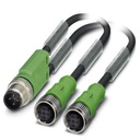 Câble pour capteurs/actionneurs, 3 pôles, PUR exempt d'halogène noir, connecteur mâle droit en Y M12 sur 2 connecteurs femelles 