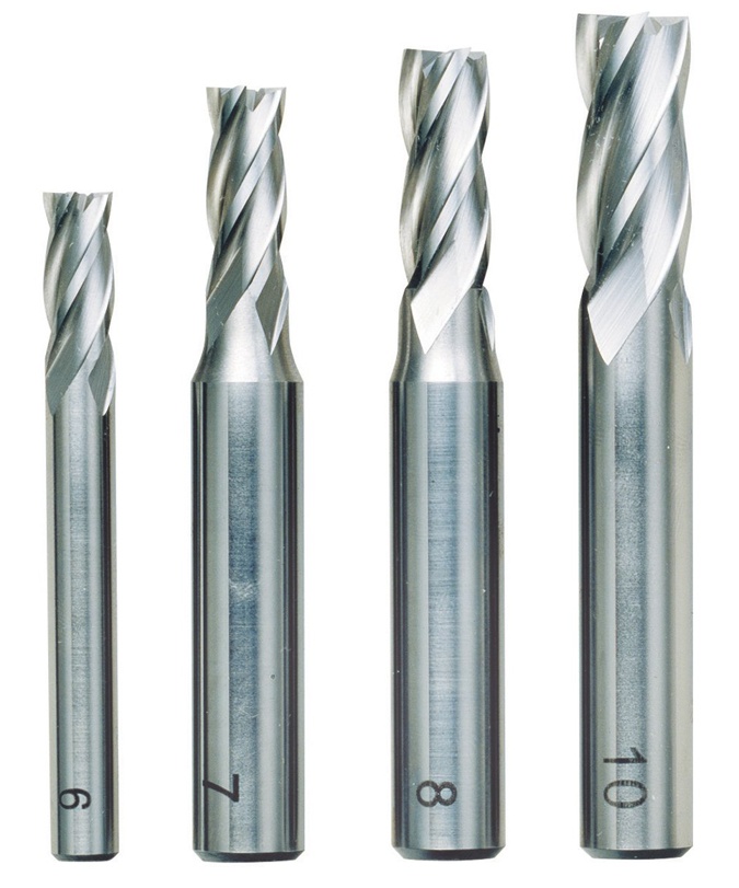 Fraises droites acier HSS 6 - 7 - 8 - 10 mm, DIN 844