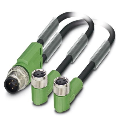 Câble pour capteurs/actionneurs, 3 pôles, PUR exempt d'halogène noir, connecteur mâle droit en Y M12 sur 2 connecteurs femelles 