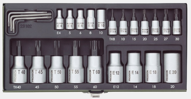 Coffret douilles TX, 1/4'' et 1/2'' (24 pièces)