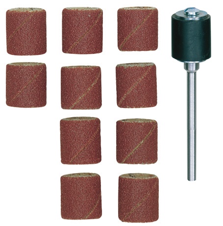 Papier émeri forme feuille cylindrique Ø 14 mm grain 120, 10 pièces + 1 tige